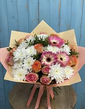 Букет цветов из:  Розы, Герберы и Хризантемы в Некрасовском
