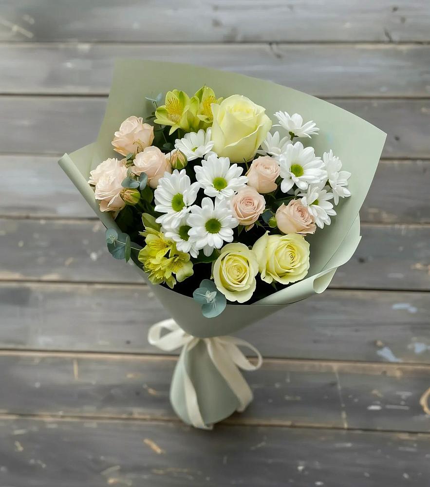 Букет цветов из: Альстромерии, Розы и Хризантемы в Некрасовском