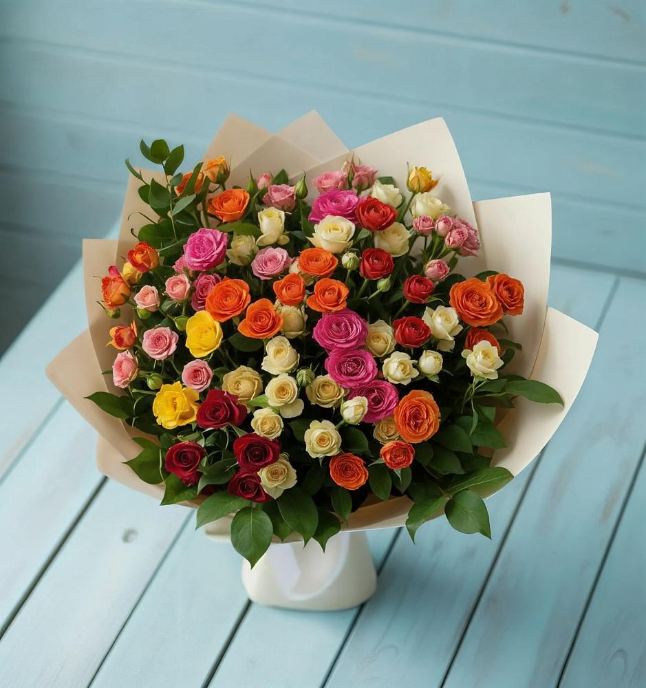 Букет Микс из разноцветных кустовых роз в Некрасовском