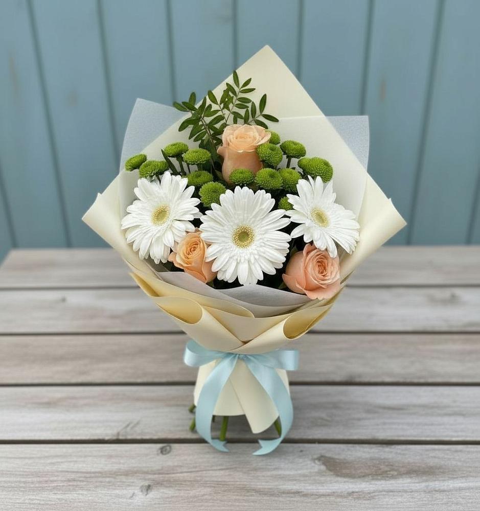 Букет цветов из: Герберы, Розы и Хризантемы в Некрасовском