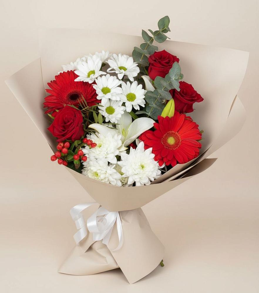 Букет цветов из: Розы, Хризантемы, Герберы и Лилии в Некрасовском