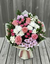 Букет цветов из:  Альстромерии, Гвоздики, Розы и Хризантемы в Некрасовском