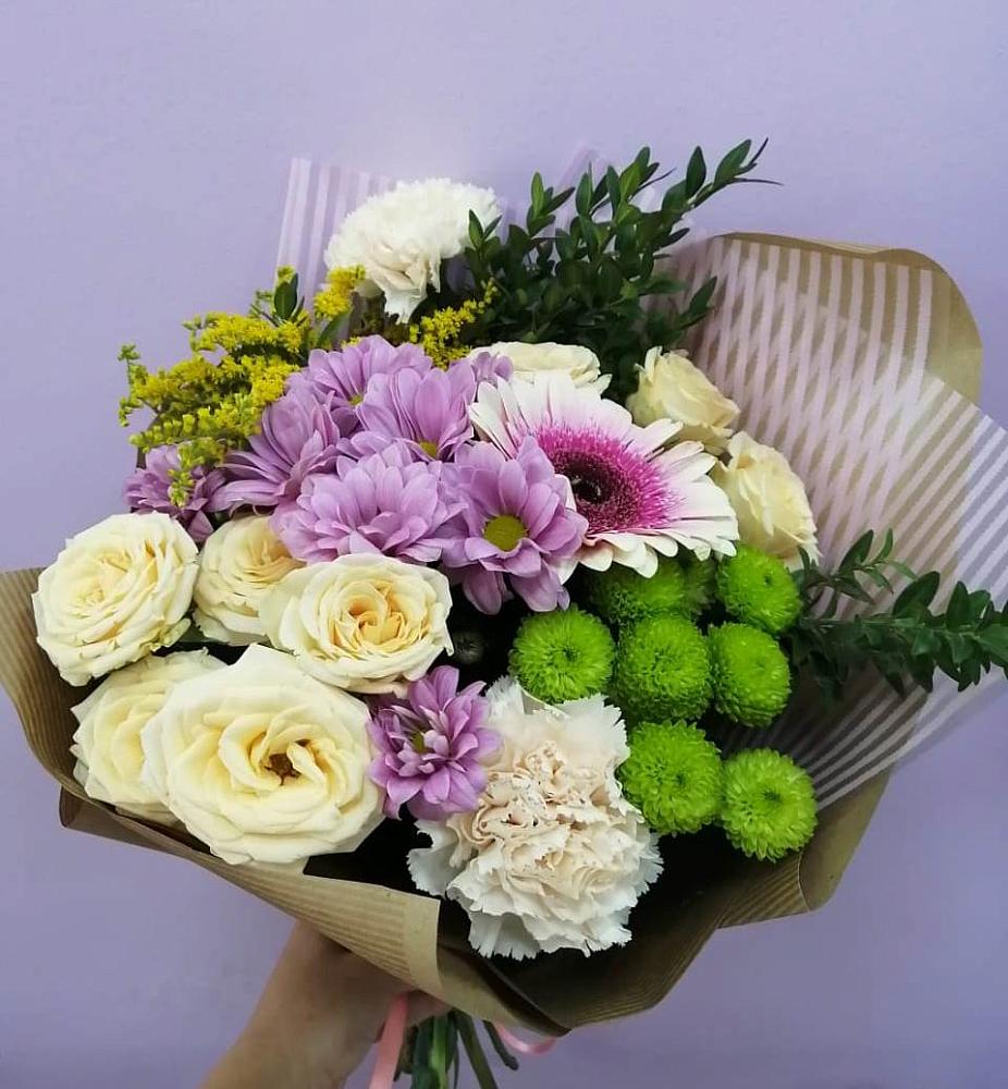 Букет цветов из: Хризантемы, Розы, Гвоздики и Герберы в Некрасовском