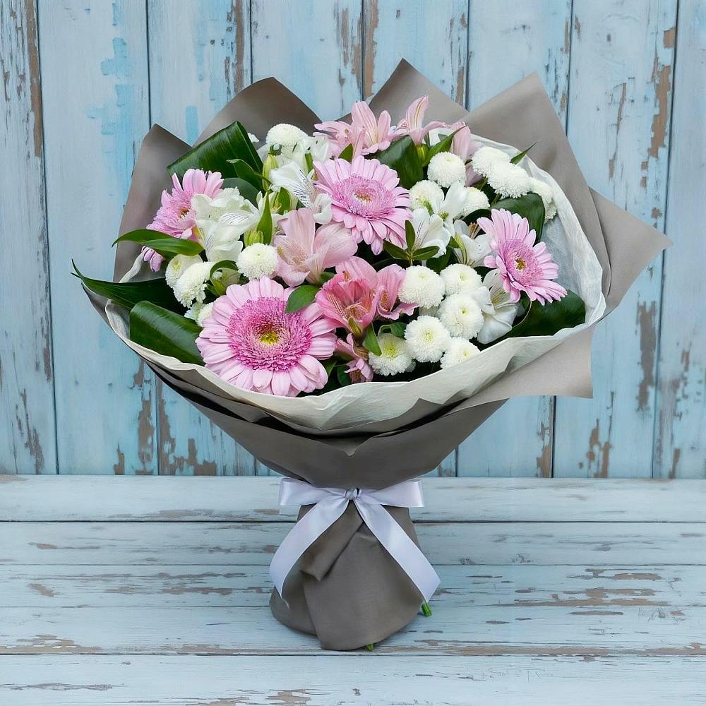 Букет цветов из: Герберы, Альстромерии и Хризантемы в Некрасовском
